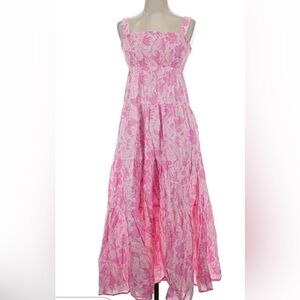 Michael Kors Pink Floral Smocked Tiered Dress
